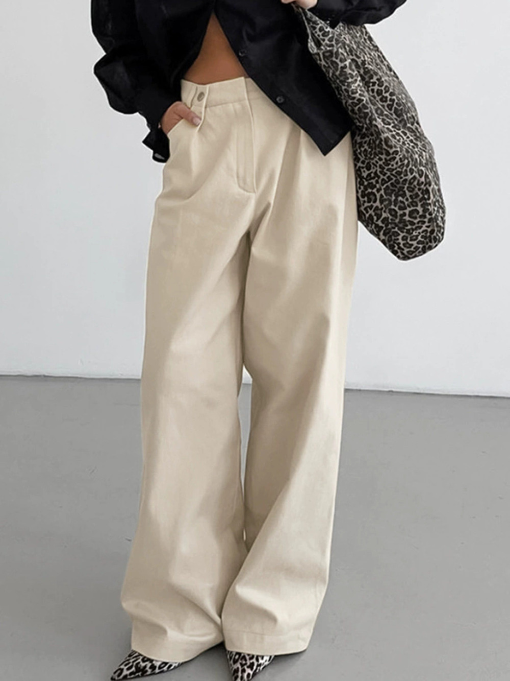 Forever 21 Khaki Cargo Pants High Waist Wide Leg Cotton Fall